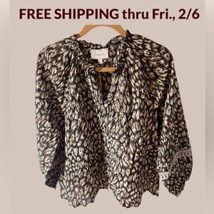 Cleobella 100% organic cotton BLOUSE w/long sleeves. Animal Print MEDIUM